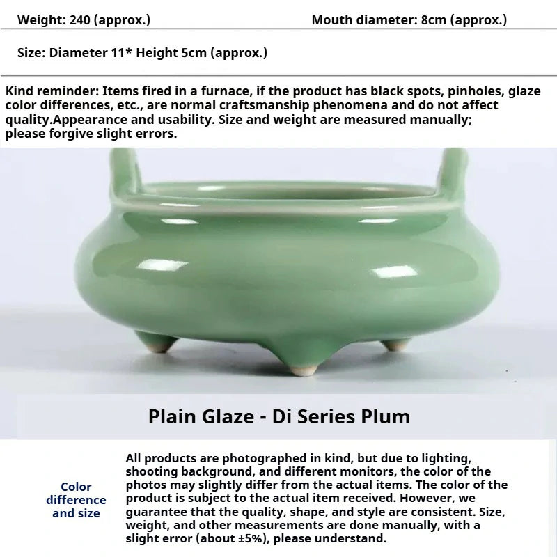 Ceremonial Double-Handled Tripod Censer | Crackle Glaze & Plain Ceramic Altar Incense Burner for Buddha/Meditation | Zenith Censer