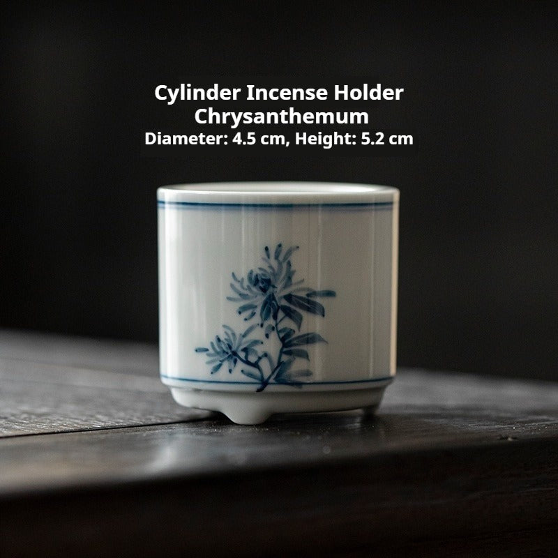 Hand-Painted Blue & White ‘Four Gentlemen’ Incense Holder Set | Antique Ceramic Base for Tea & Meditation | Customizable | Zenith Censer