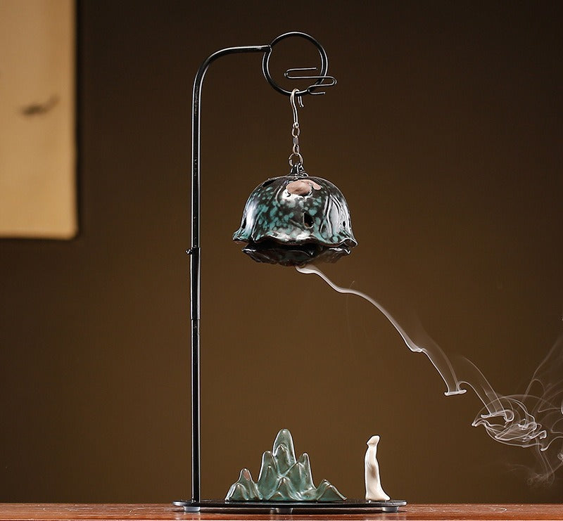 Chinese Reverse-Flow Incense Burner Set | Waterfall Smoke Ceremony with Auspicious Designs | Includes Cones | Zenith Censer