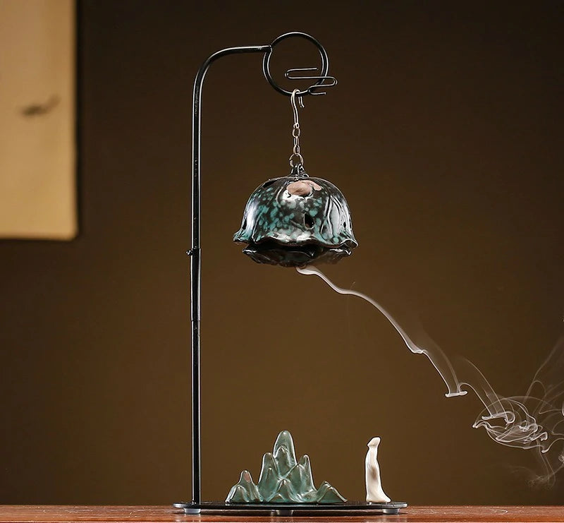 Chinese Reverse-Flow Incense Burner Set | Waterfall Smoke Ceremony with Auspicious Designs | Includes Cones | Zenith Censer