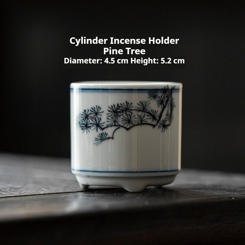 Hand-Painted Blue & White ‘Four Gentlemen’ Incense Holder Set | Antique Ceramic Base for Tea & Meditation | Customizable | Zenith Censer