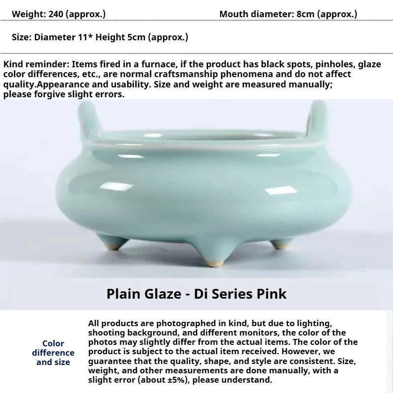 Ceremonial Double-Handled Tripod Censer | Crackle Glaze & Plain Ceramic Altar Incense Burner for Buddha/Meditation | Zenith Censer