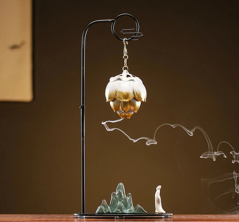 Chinese Reverse-Flow Incense Burner Set | Waterfall Smoke Ceremony with Auspicious Designs | Includes Cones | Zenith Censer