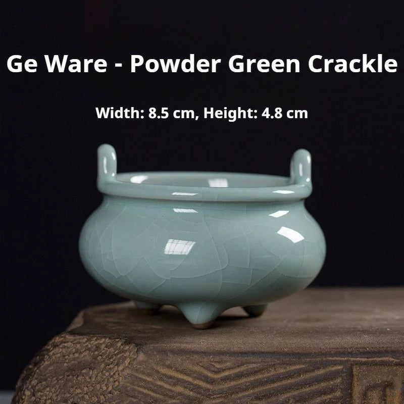 Handmade Longquan Celadon Incense Burner | Ge Ware Crackle Glaze Ceramic | Tea Incense & Altar Tool