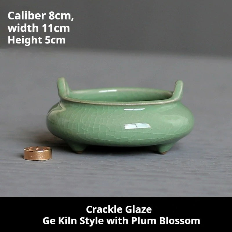 Ceremonial Double-Handled Tripod Censer | Crackle Glaze & Plain Ceramic Altar Incense Burner for Buddha/Meditation | Zenith Censer