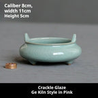 Ceremonial Double-Handled Tripod Censer | Crackle Glaze & Plain Ceramic Altar Incense Burner for Buddha/Meditation | Zenith Censer