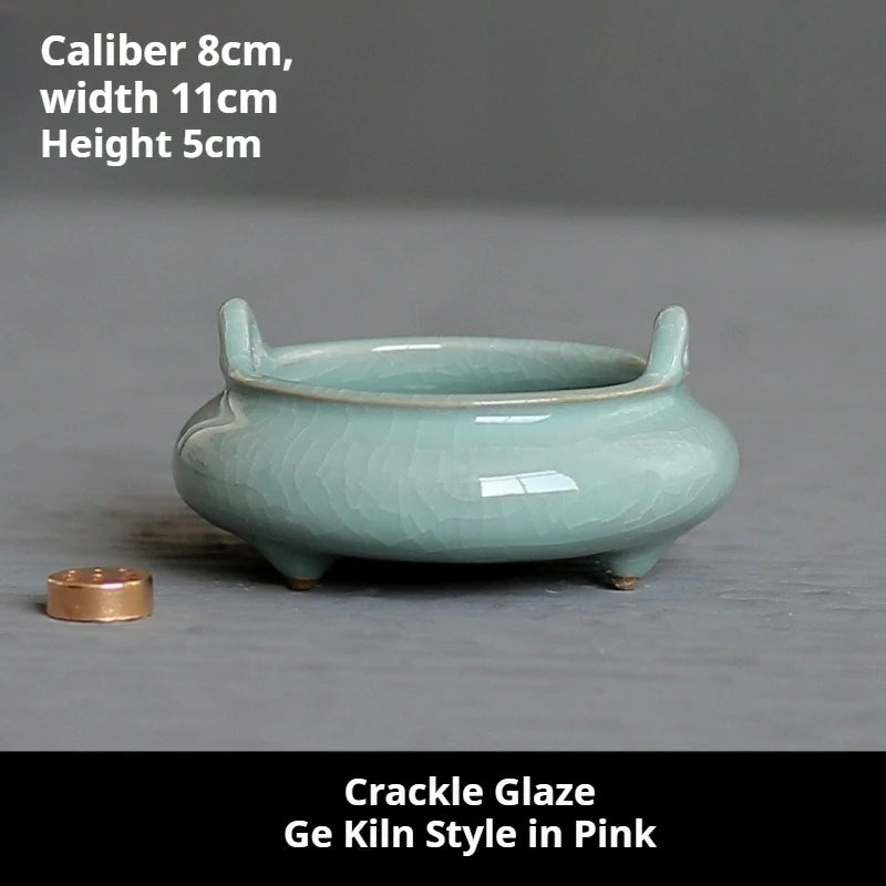 Ceremonial Double-Handled Tripod Censer | Crackle Glaze & Plain Ceramic Altar Incense Burner for Buddha/Meditation | Zenith Censer