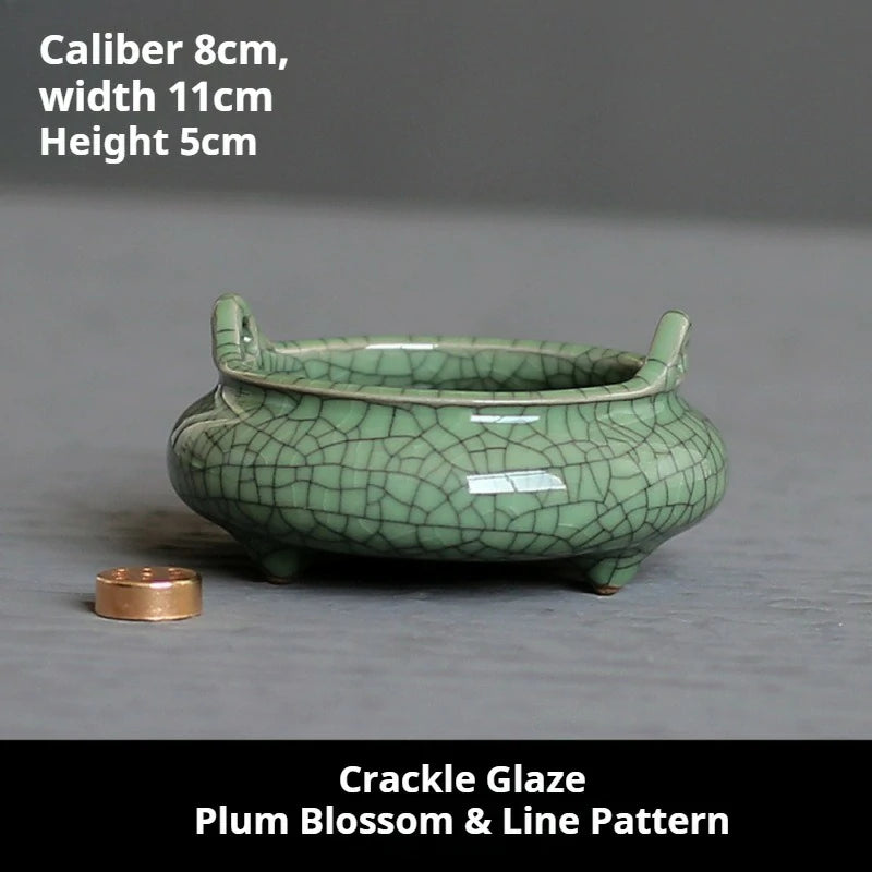 Ceremonial Double-Handled Tripod Censer | Crackle Glaze & Plain Ceramic Altar Incense Burner for Buddha/Meditation | Zenith Censer