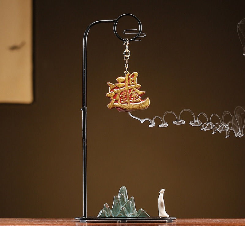 Chinese Reverse-Flow Incense Burner Set | Waterfall Smoke Ceremony with Auspicious Designs | Includes Cones | Zenith Censer