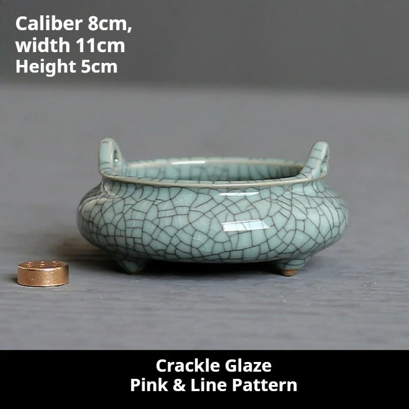 Ceremonial Double-Handled Tripod Censer | Crackle Glaze & Plain Ceramic Altar Incense Burner for Buddha/Meditation | Zenith Censer