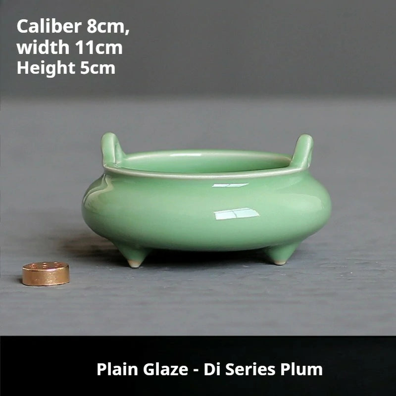 Ceremonial Double-Handled Tripod Censer | Crackle Glaze & Plain Ceramic Altar Incense Burner for Buddha/Meditation | Zenith Censer