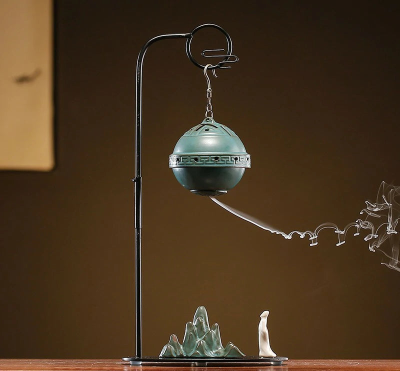 Chinese Reverse-Flow Incense Burner Set | Waterfall Smoke Ceremony with Auspicious Designs | Includes Cones | Zenith Censer