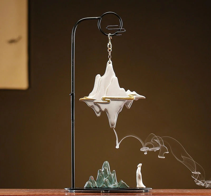 Chinese Reverse-Flow Incense Burner Set | Waterfall Smoke Ceremony with Auspicious Designs | Includes Cones | Zenith Censer