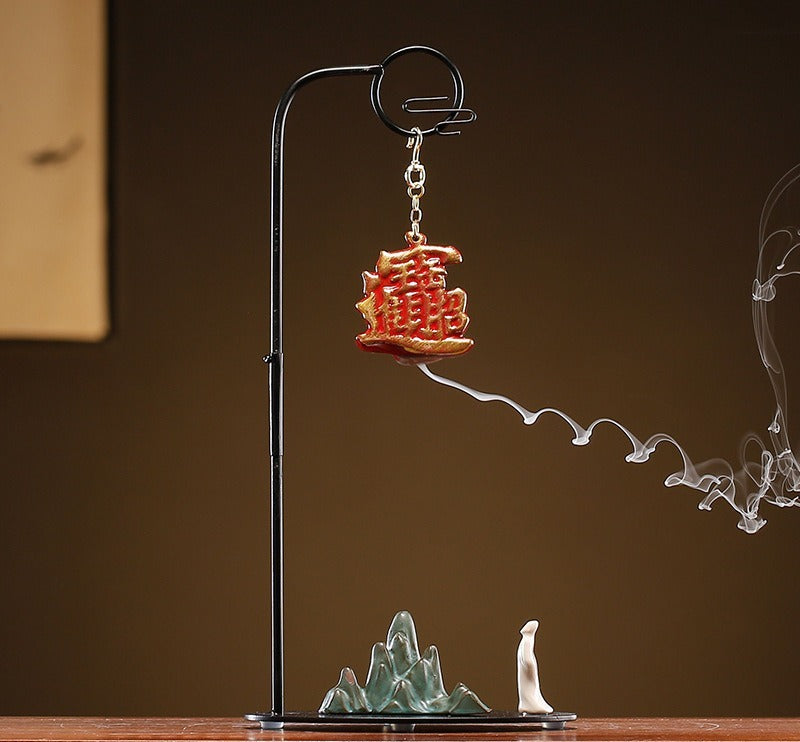 Chinese Reverse-Flow Incense Burner Set | Waterfall Smoke Ceremony with Auspicious Designs | Includes Cones | Zenith Censer