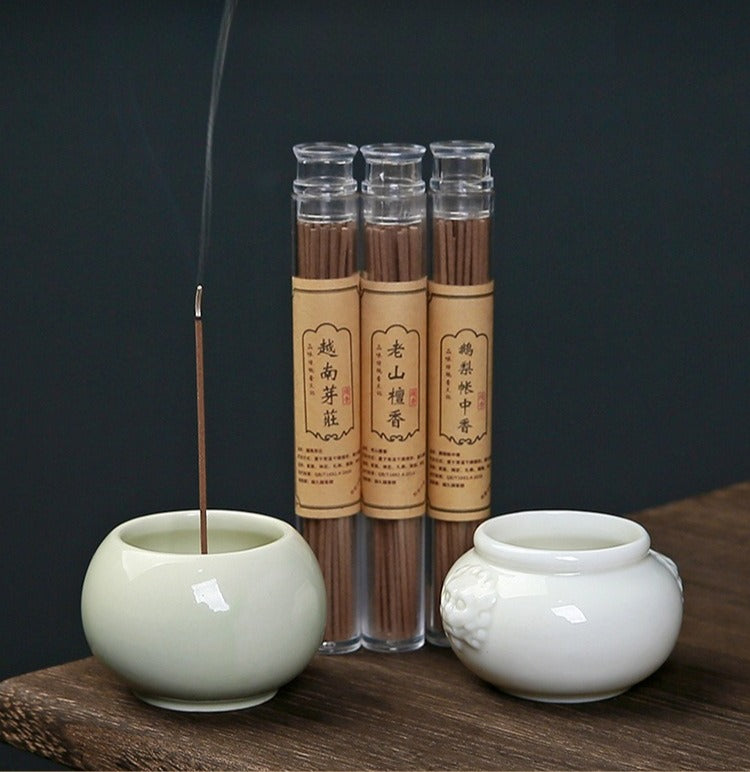 Ash Glaze ‘Hundred Blessings’ Jar Incense Burner | Ceramic Stick Incense Holder & Altar Piece | Multi-Color Sets | Zenith Censer