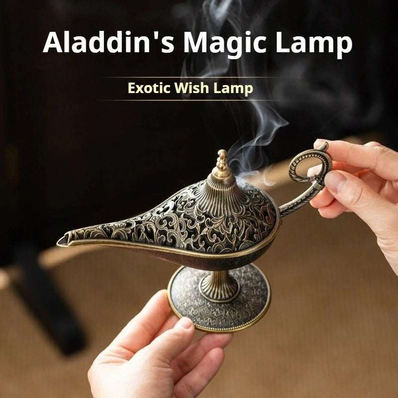Vintage ‘Magic Lamp’ Incense Burner with Auspicious Clouds | Alloy Altar Censer for Meditation & Prayer | Zenith Censer