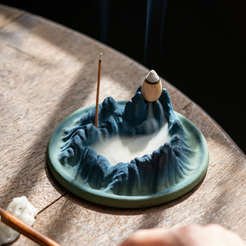 “A Thousand Li of Rivers and Mountains” Ceramic Incense Burner | Backflow & Stick Incense Holder | New Chinese Style Zen Decor for Home & Tea Table