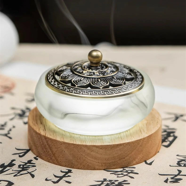 Hand-Blown Glass Incense Burner with Ink Wash Pattern | Coil & Powder Incense Holder for Meditation, Tea Ceremony | Zenith Censer