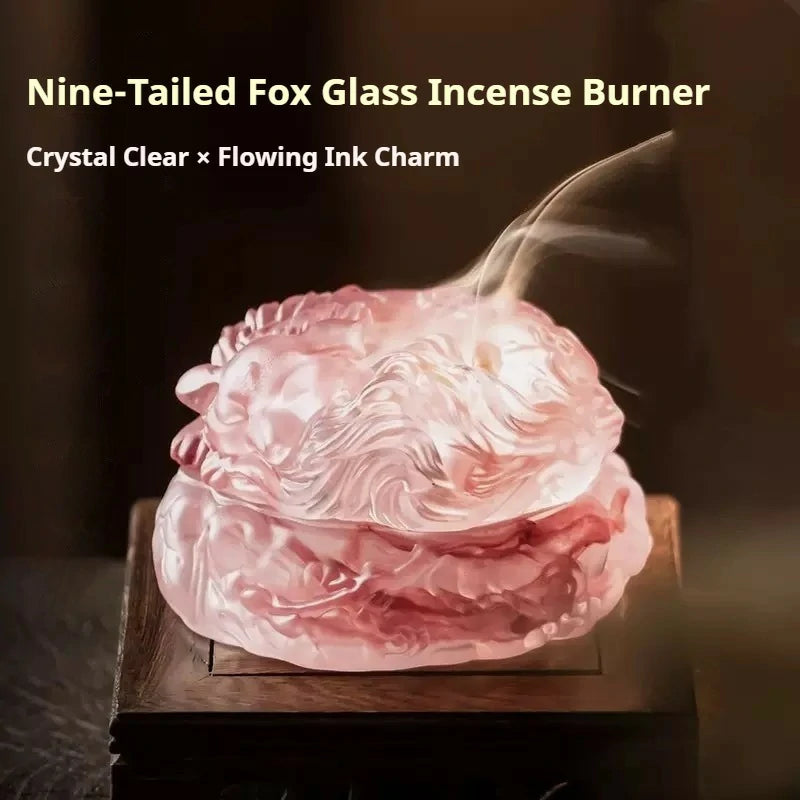 Nine-Tailed Fox Glass Incense Burner Set | Hand-blown Glass Censer for Sticks & Cones | Zenith Censer