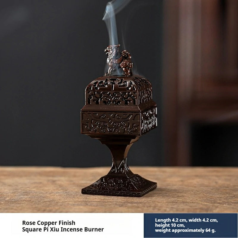 Pi Xiu (Auspicious Beast) Square Incense Burner with Cloud Pattern | Modern Zen Alloy Censer for Home Altar & Meditation | Zenith Censer