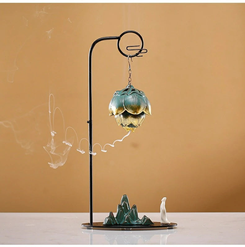 Chinese Reverse-Flow Incense Burner Set | Waterfall Smoke Ceremony with Auspicious Designs | Includes Cones | Zenith Censer