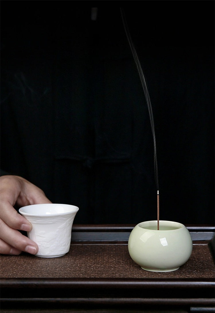 Ash Glaze ‘Hundred Blessings’ Jar Incense Burner | Ceramic Stick Incense Holder & Altar Piece | Multi-Color Sets | Zenith Censer