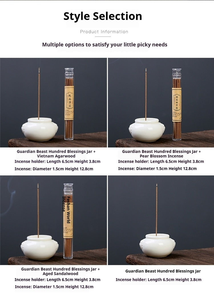 Ash Glaze ‘Hundred Blessings’ Jar Incense Burner | Ceramic Stick Incense Holder & Altar Piece | Multi-Color Sets | Zenith Censer