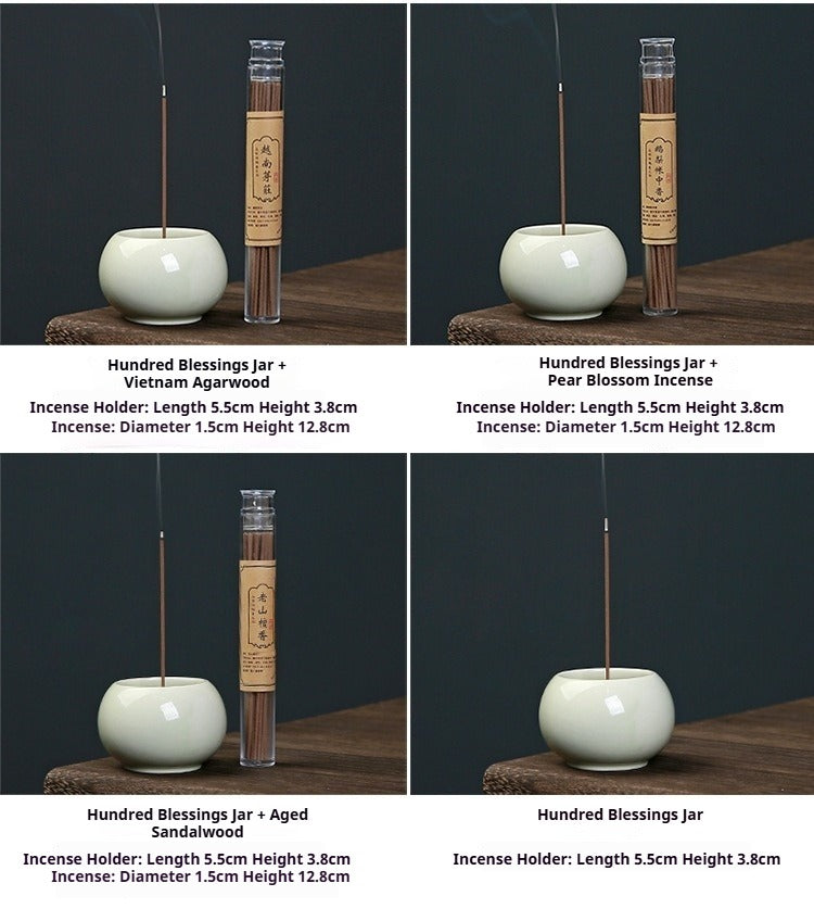 Ash Glaze ‘Hundred Blessings’ Jar Incense Burner | Ceramic Stick Incense Holder & Altar Piece | Multi-Color Sets | Zenith Censer