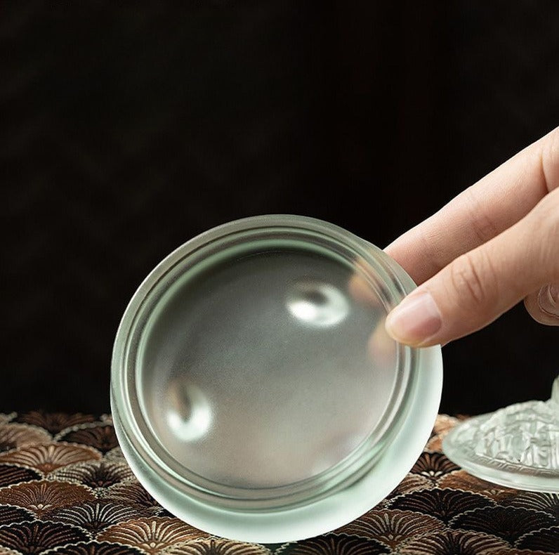 Hand-Blown Glass Xuande-Style Incense Burner | Transparent Censer for Coil/Cone Incense & Rituals | With Premium Sandalwood Options | Zenith Censer