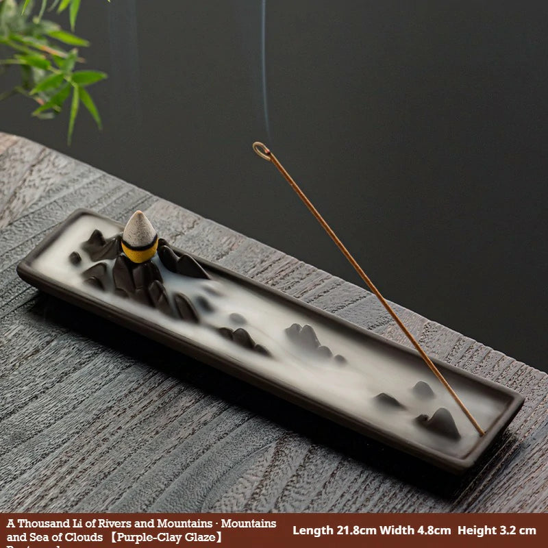 Artisan Ceramic ‘Reverse Flow’ Incense Burner | ‘A Thousand Li of Rivers and Mountains’ Series | Zenith Censer for Meditation & Tea Ceremony