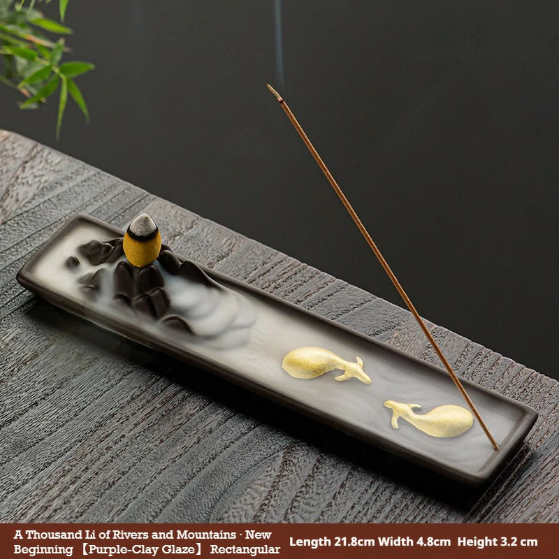 Artisan Ceramic ‘Reverse Flow’ Incense Burner | ‘A Thousand Li of Rivers and Mountains’ Series | Zenith Censer for Meditation & Tea Ceremony