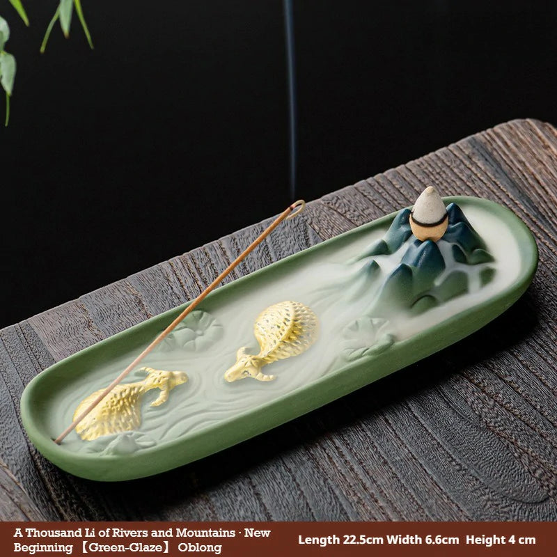 Artisan Ceramic ‘Reverse Flow’ Incense Burner | ‘A Thousand Li of Rivers and Mountains’ Series | Zenith Censer for Meditation & Tea Ceremony