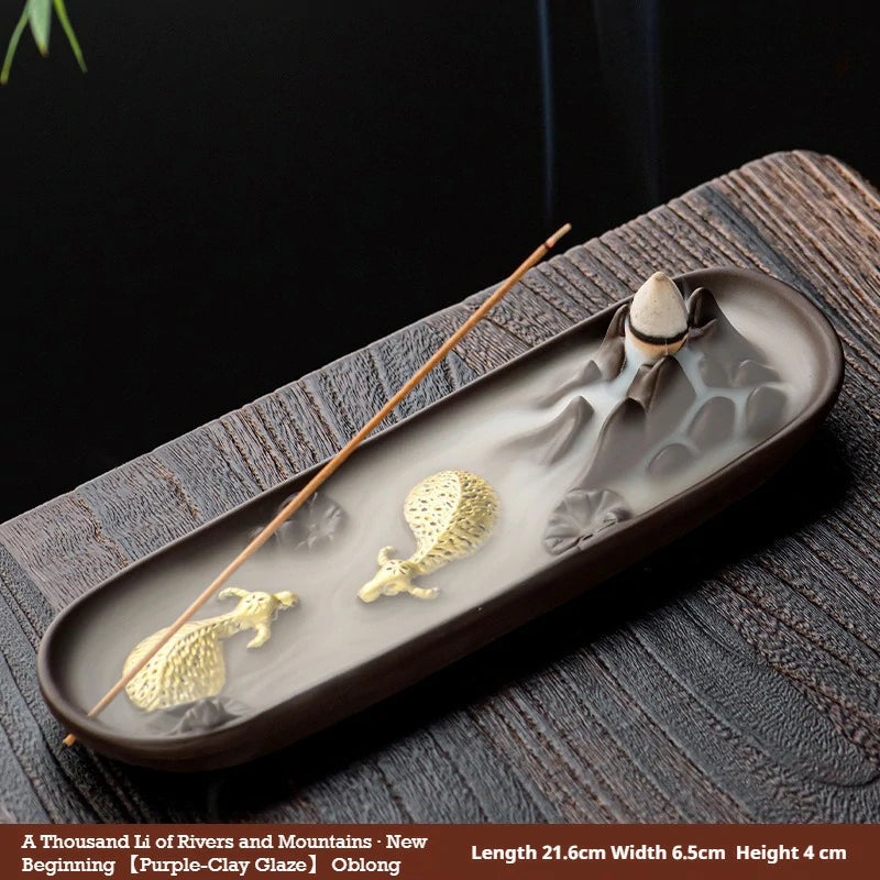 Artisan Ceramic ‘Reverse Flow’ Incense Burner | ‘A Thousand Li of Rivers and Mountains’ Series | Zenith Censer for Meditation & Tea Ceremony