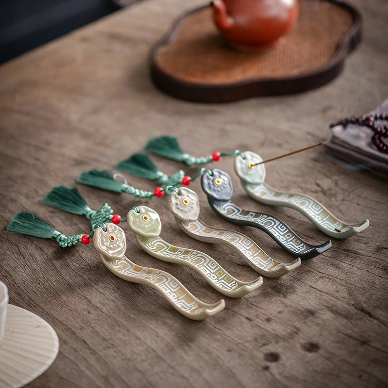 Artisan Glazed Ceramic Incense Holder | Ruyi Pattern Stick Incense Burner for Altar, Meditation & Zen | Zenith Censer (Multiple Colors)