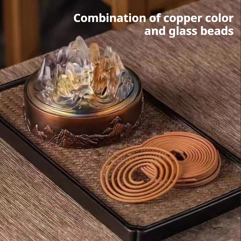 Artisan Glass Incense Burner with Copper Base | Boshan Style Censer for Coil Incense & Meditation | Zenith Censer