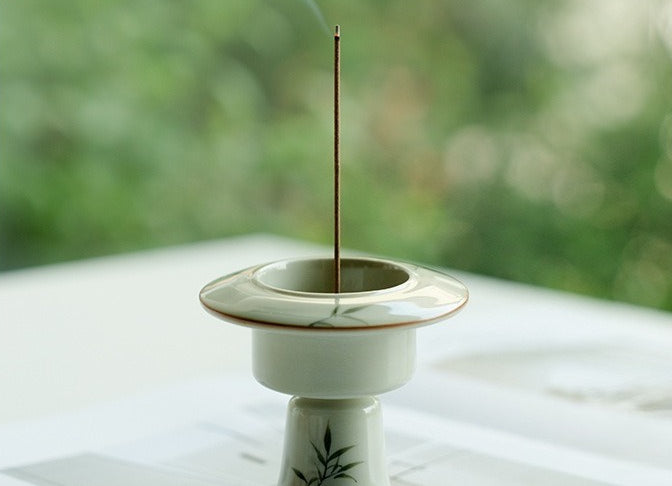 Hand-Painted Ash Glaze Travel Censer Set | Portable Incense Altar with 9-Hole Holder | Classical Chinese Design | Zenith Censer