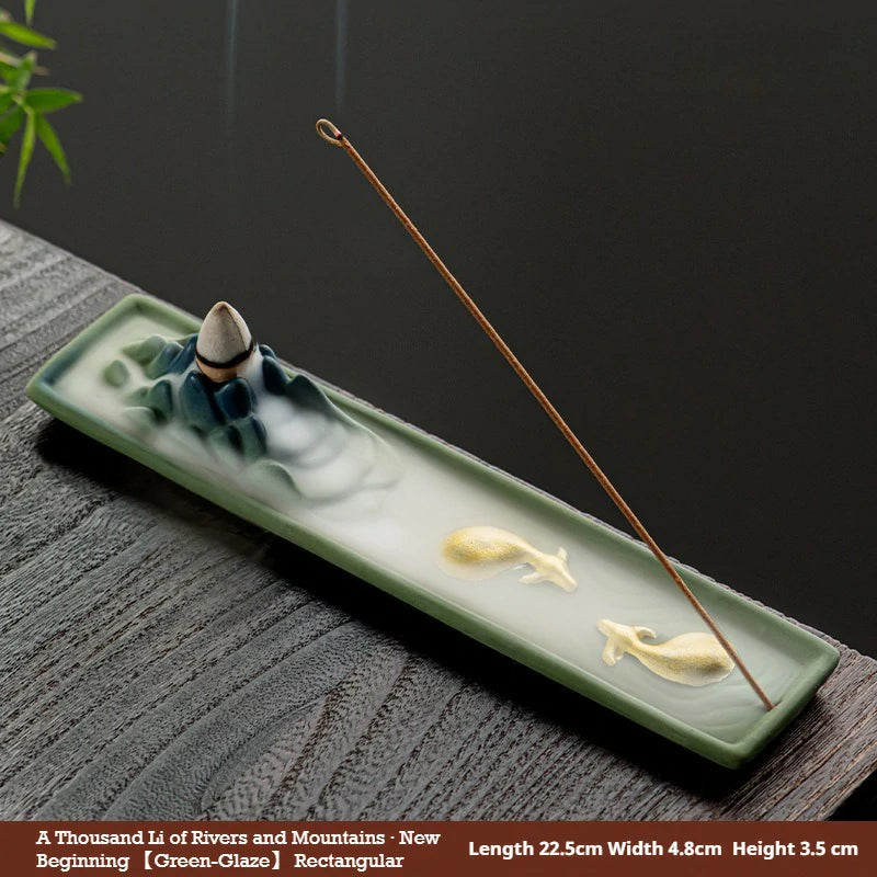 Artisan Ceramic ‘Reverse Flow’ Incense Burner | ‘A Thousand Li of Rivers and Mountains’ Series | Zenith Censer for Meditation & Tea Ceremony