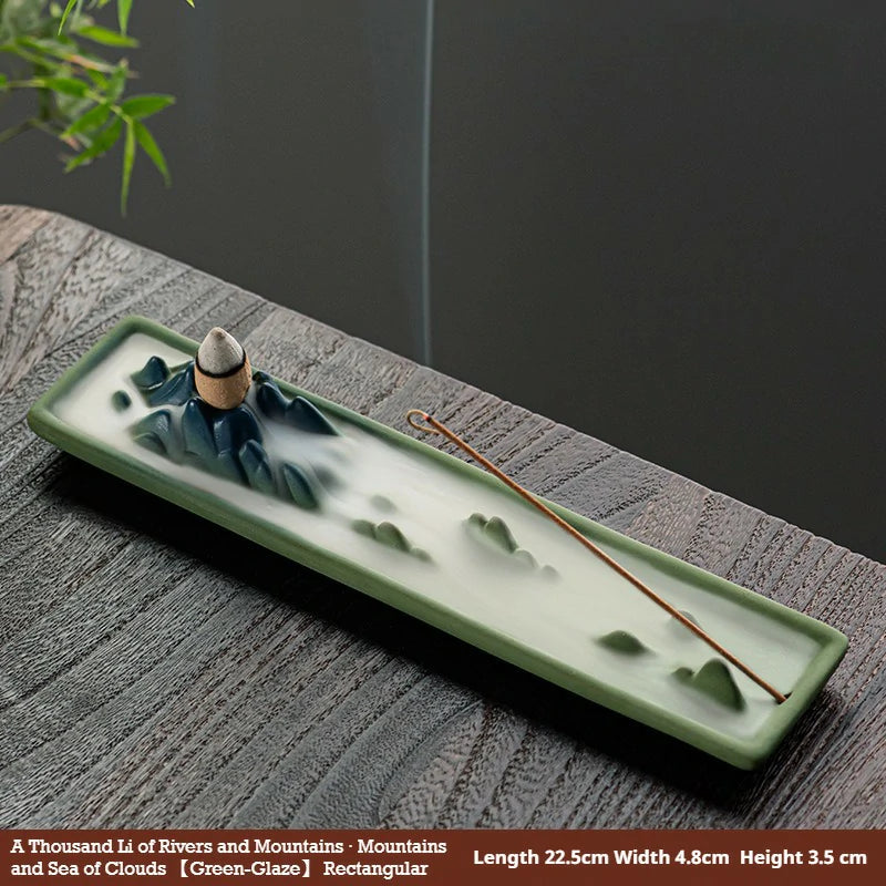 Artisan Ceramic ‘Reverse Flow’ Incense Burner | ‘A Thousand Li of Rivers and Mountains’ Series | Zenith Censer for Meditation & Tea Ceremony