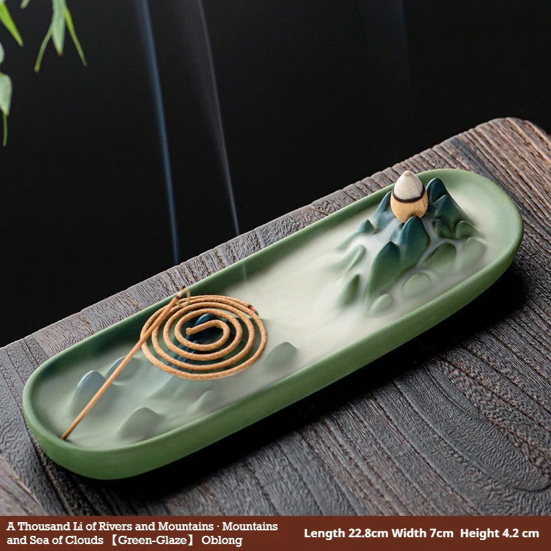 Artisan Ceramic ‘Reverse Flow’ Incense Burner | ‘A Thousand Li of Rivers and Mountains’ Series | Zenith Censer for Meditation & Tea Ceremony