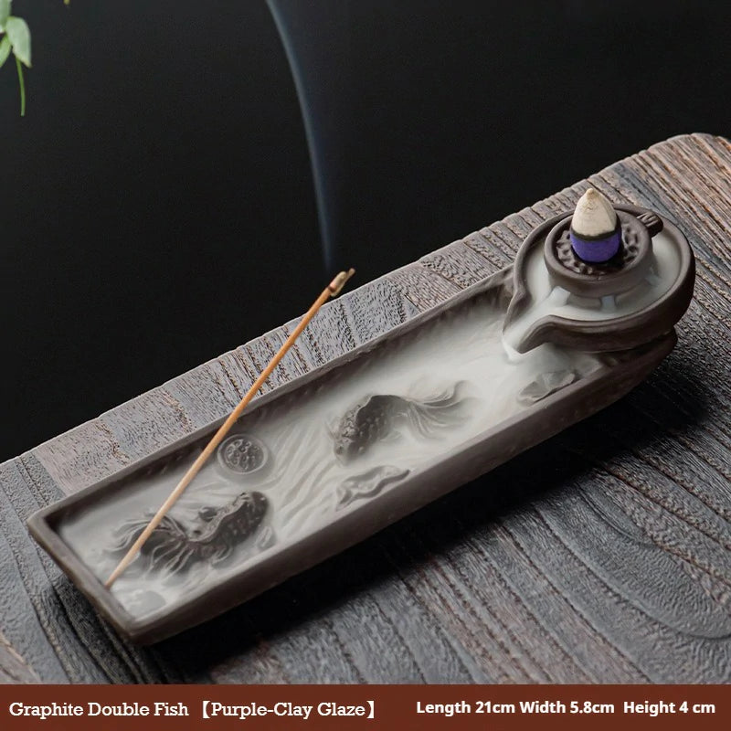 Artisan Ceramic ‘Reverse Flow’ Incense Burner | ‘A Thousand Li of Rivers and Mountains’ Series | Zenith Censer for Meditation & Tea Ceremony