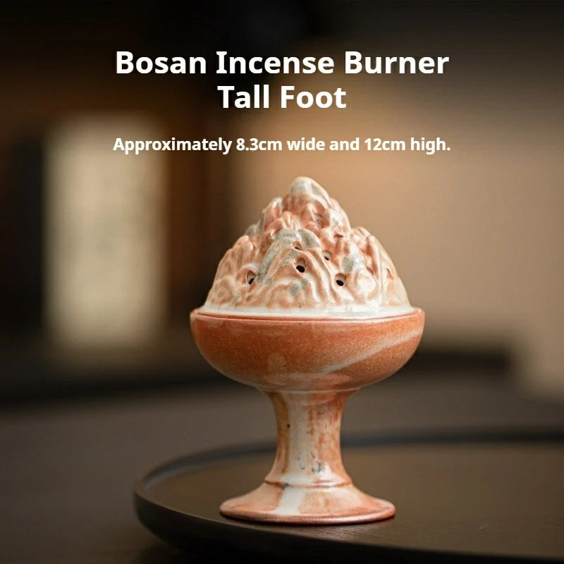 Handmade Ceramic Bosan Incense Burner - Zenith Censer Shino Ware Style Tall/Short Stool Censer | Chinese Meditation Incense Tool for Agarwood, Sandalwood & Coil Incense
