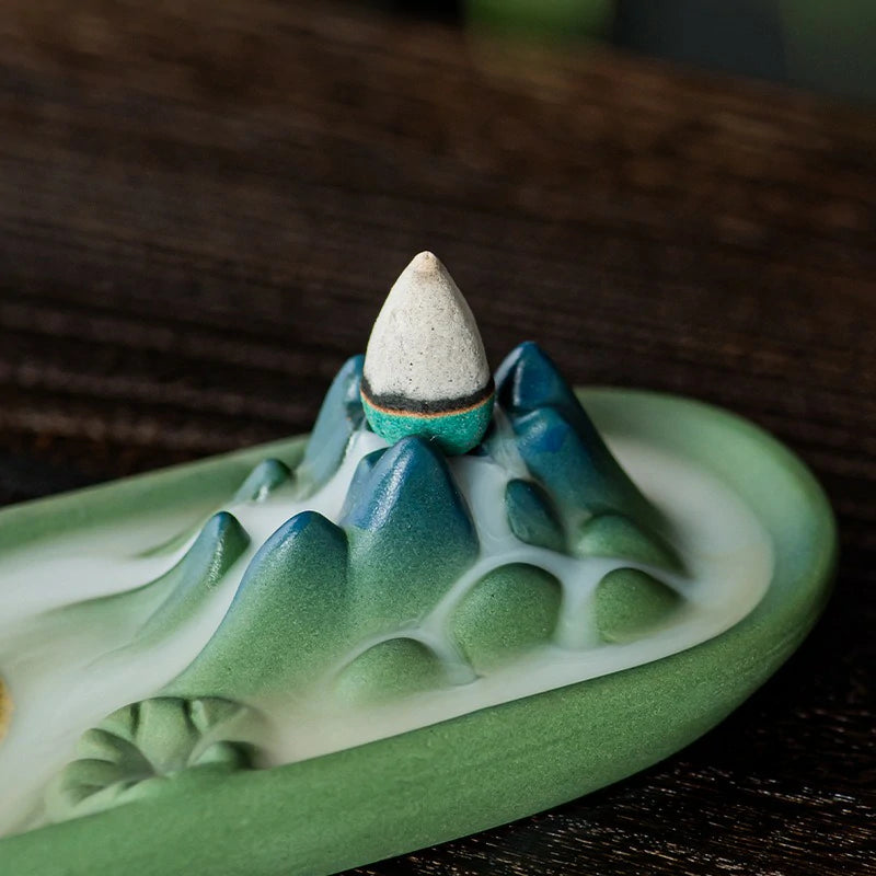 Artisan Ceramic ‘Reverse Flow’ Incense Burner | ‘A Thousand Li of Rivers and Mountains’ Series | Zenith Censer for Meditation & Tea Ceremony