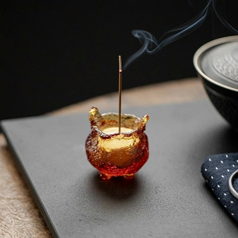 Artisan Hand-Blown Glass “Cicada Dream” Incense Burner | Small Altar Piece for Desk, Meditation & Zen Decor | Zenith Censer