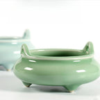 Ceremonial Double-Handled Tripod Censer | Crackle Glaze & Plain Ceramic Altar Incense Burner for Buddha/Meditation | Zenith Censer