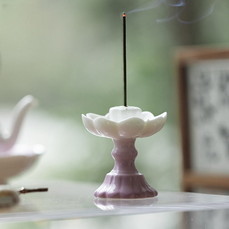 Gradient Purple Lotus Ceramic Incense Holder | “Phantom Orchid Whisper” Jade Clay Incense Throne | Zenith Censer