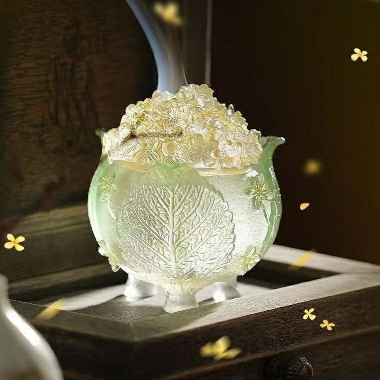 ‘Twelve Blossom Deities’ Pink Butterfly Glass Incense Burner | Intangible Heritage Craft, New Chinese Style | Zenith Censer