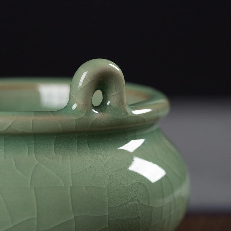 Handmade Longquan Celadon Incense Burner | Ge Ware Crackle Glaze Ceramic | Tea Incense & Altar Tool