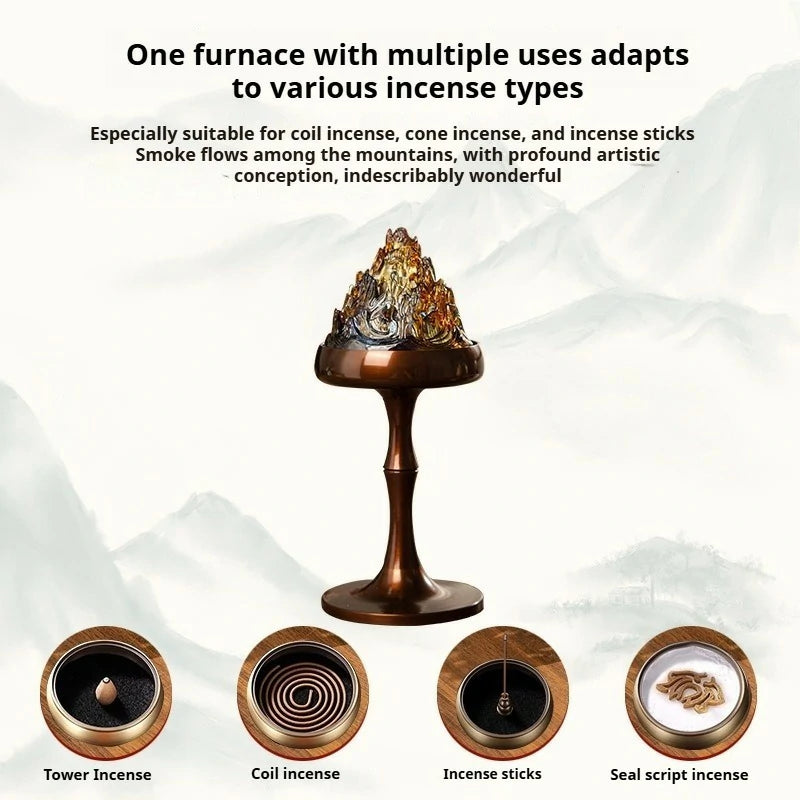 Handmade Copper & Glass Art Boshan Incense Burner | Large Incense Altar for Meditation & Tea Ceremony | Collectible Gift Set by Zenith Censer