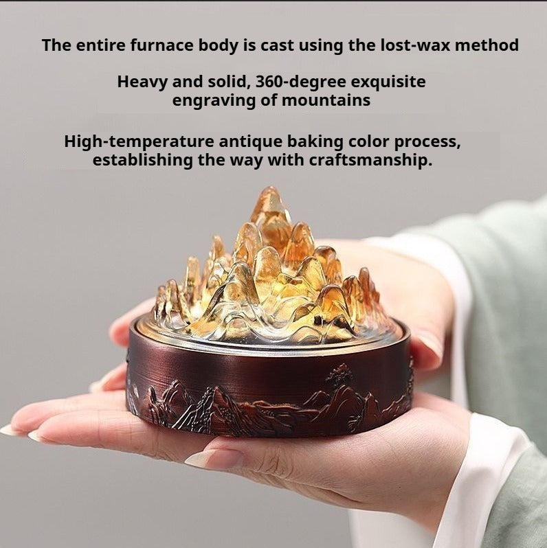 Artisan Glass Incense Burner with Copper Base | Boshan Style Censer for Coil Incense & Meditation | Zenith Censer