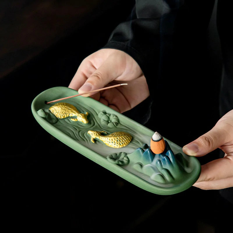 Artisan Ceramic ‘Reverse Flow’ Incense Burner | ‘A Thousand Li of Rivers and Mountains’ Series | Zenith Censer for Meditation & Tea Ceremony